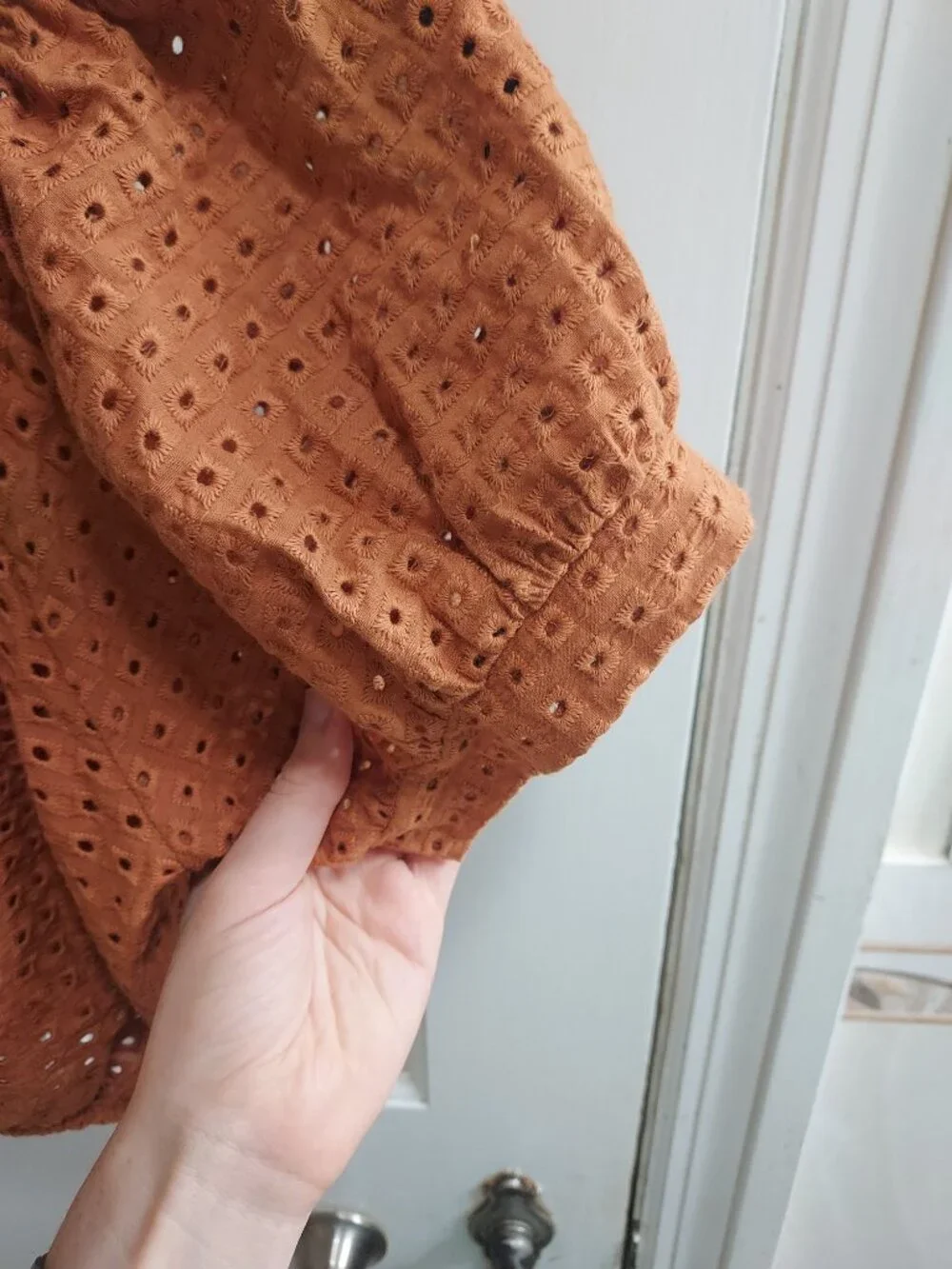 Eberjey Burnt Orange Eyelet Blouse and Skirt Set